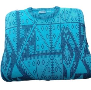 Vintage 80s Koman Blue and Black Sweater